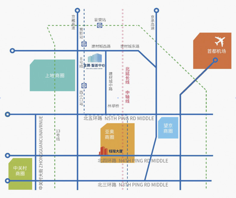 中关村西三旗金隅科技园招商的地理位置示意图